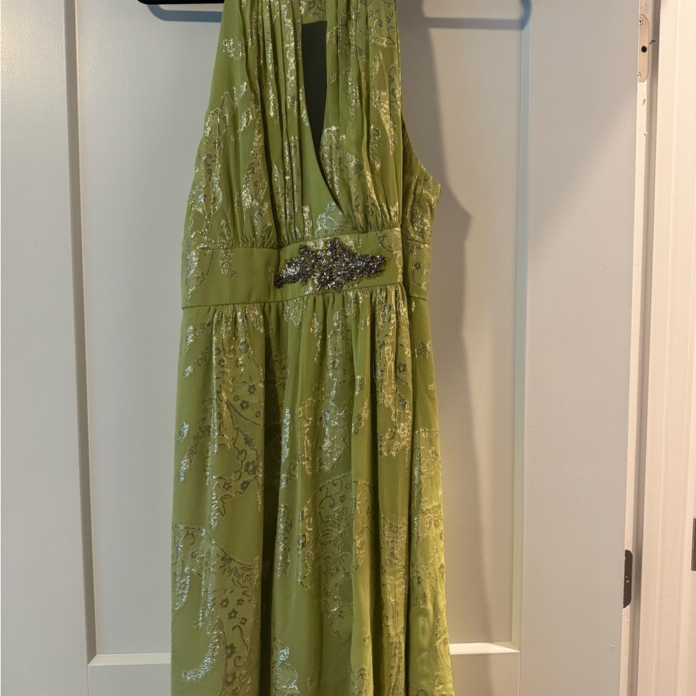 Kay Unger Lime Green Dress with Embellished Detail